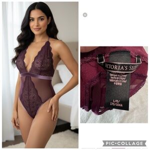 Victoria's Secret Sexy Strappy Lace Up High Neck Teddy Lingerie size L